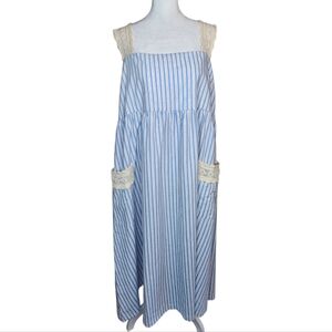 NEW Pomander Place Tuckernuck Blue Stripe Harbour Dress Linen Blend Size XXL